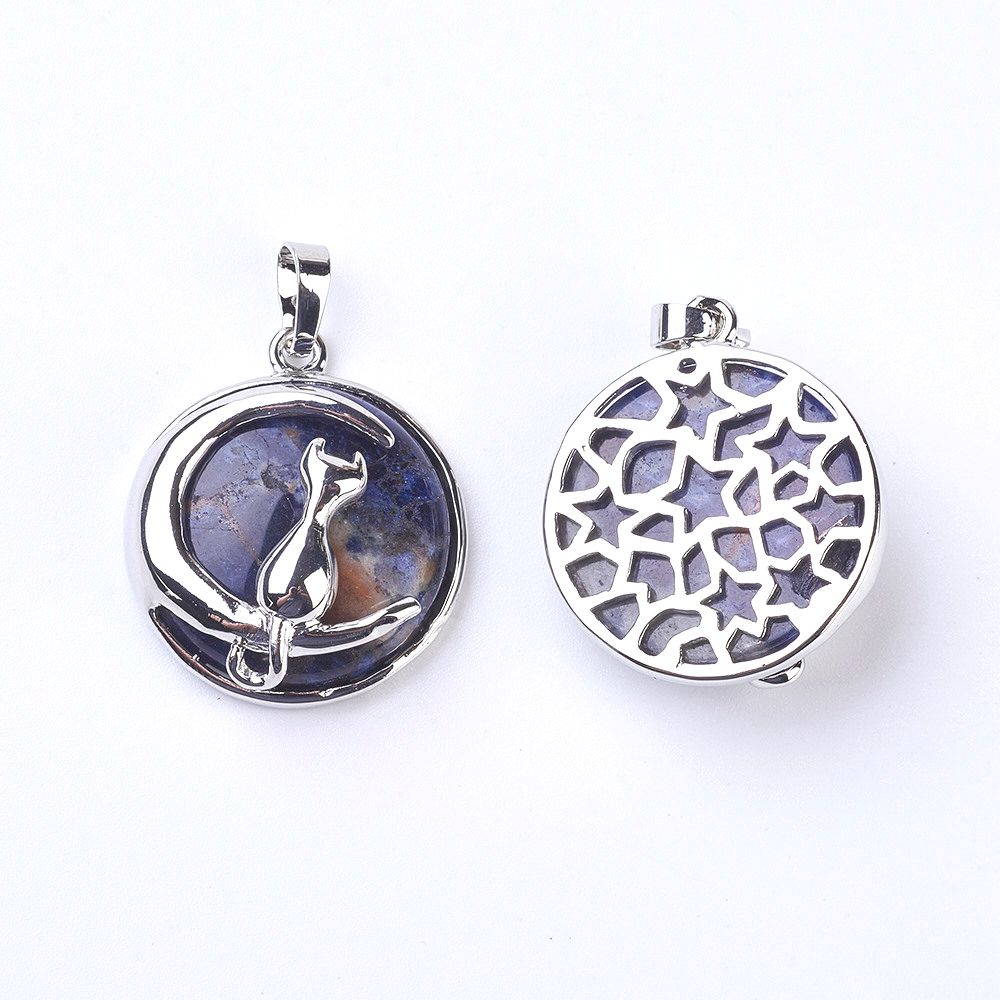 Pendentif Chat sur la lune - En pierre naturelle