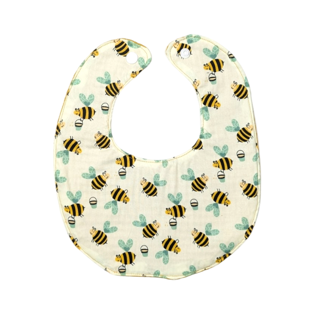 Bavoir - Abeilles - Dos nid d'abeille moutarde