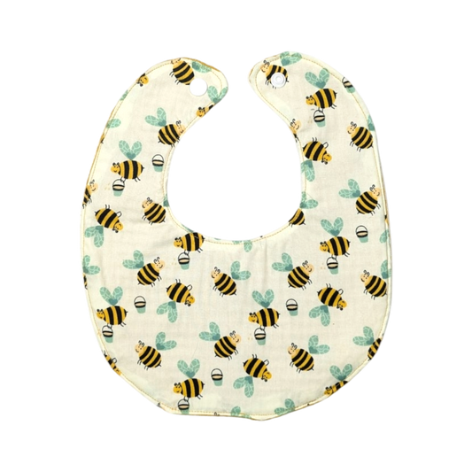 Bavoir - Abeilles - Dos nid d'abeille moutarde