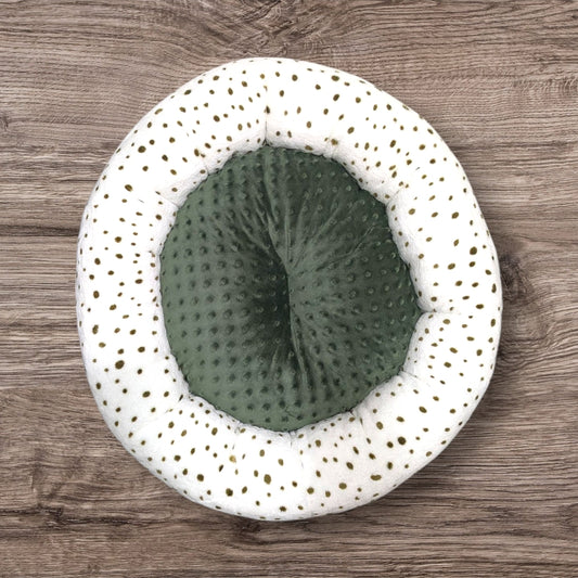 Coussin Douillet - pour arbre à chat - Ø 55 cm - Blanc avec pois verts foncés