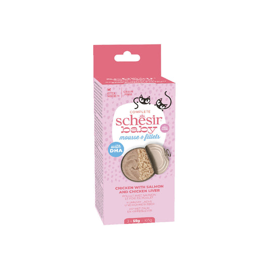 12x Schesir Baby - Mousse & Filet - Poulet Et Saumon - 3 boîte 55 g