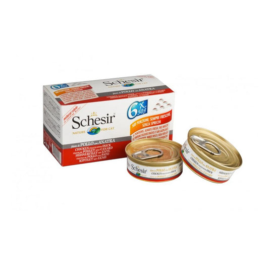Schesir Cat (Eau de cuisson) - Poulet et canard - Multipack - Boîtes 6 x 50 g