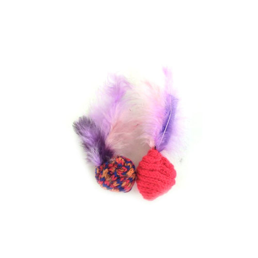 Pack de 2 boules au catnip - Rouge/bleu plumes violettes