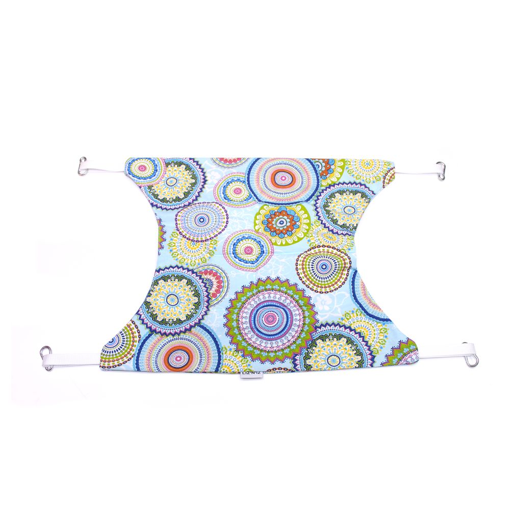 Hamac - Coton - Bleu avec mandala bleu turquoise - Sangles blanches - 55 x 45 cm