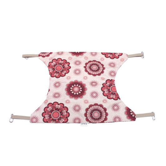 Hamac - Coton - Beige avec fleurs mandala roses - Sangles beiges - 55 x 45 cm