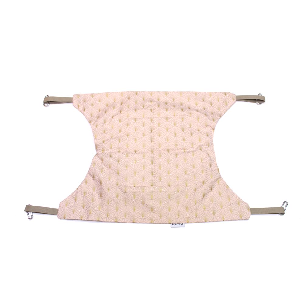 Hamac - Coton - Rose avec éventails doré - Sangles beiges - 55 x 45 cm