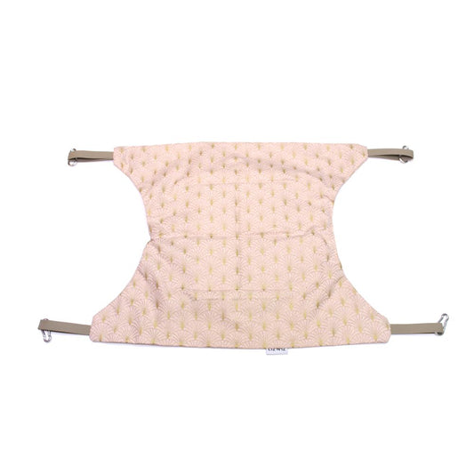 Hamac - Coton - Rose avec éventails doré - Sangles beiges - 55 x 45 cm