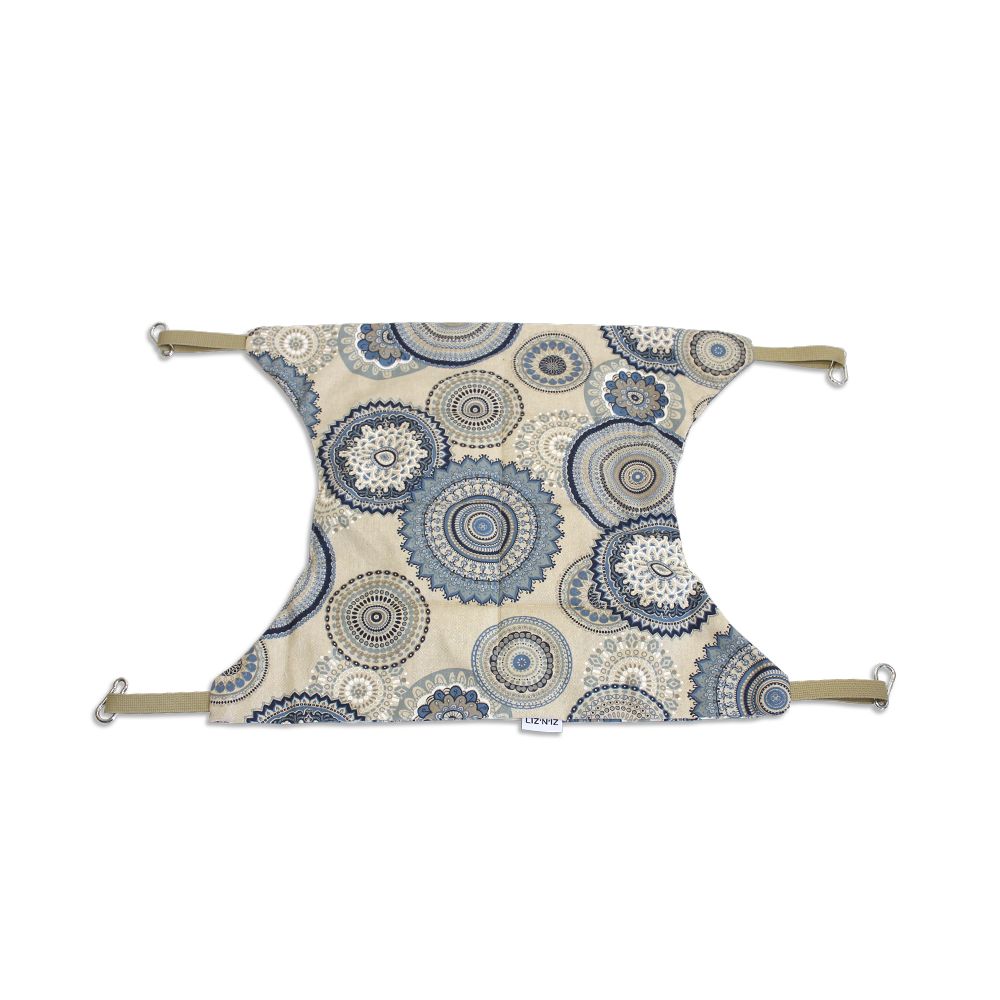 Hamac - Coton - Beige avec mandala bleu - Sangles beiges - 55 x 45 cm