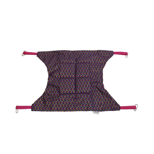 Hamac - Coton - Violet avec éventails dorés - Sangles roses - 55 x 45 cm