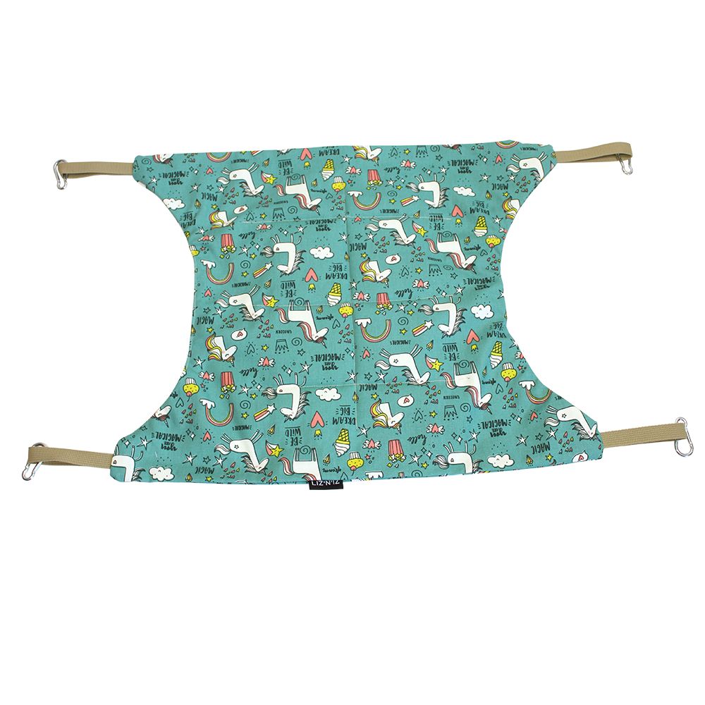 Hamac - Coton - Turquoise avec licornes - Sangles beige - 55 x 45 cm