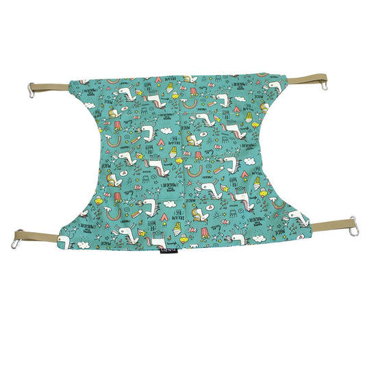 Hamac - Coton - Turquoise avec licornes - Sangles beige - 55 x 45 cm