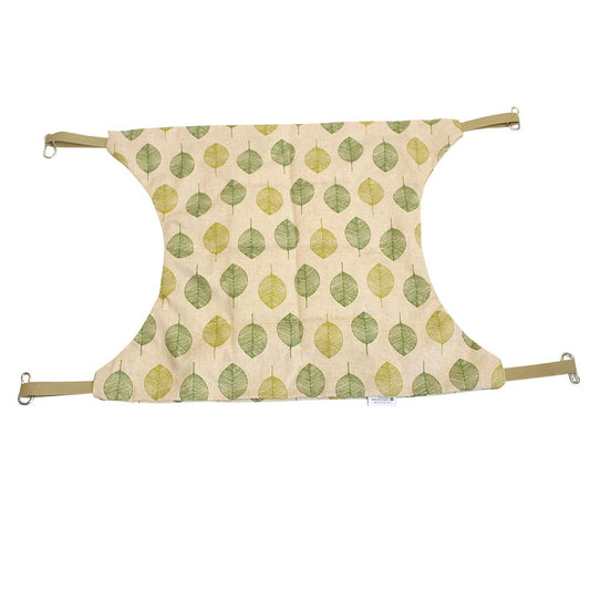 Hamac - Coton - Beige avec feuilles vertes - Sangles beiges - 55 x 45 cm
