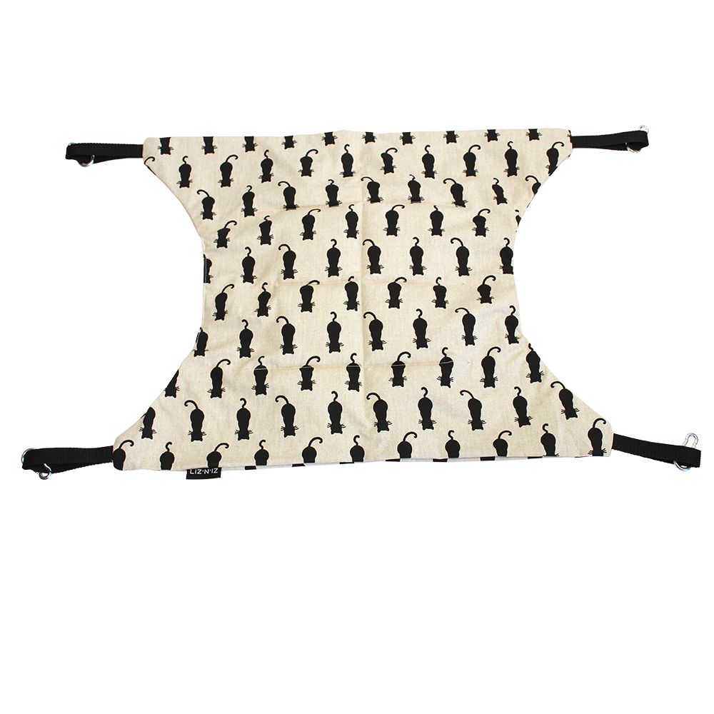 Hamac - Coton - Beige avec chats noirs - Sangles noires - 55 x 45 cm