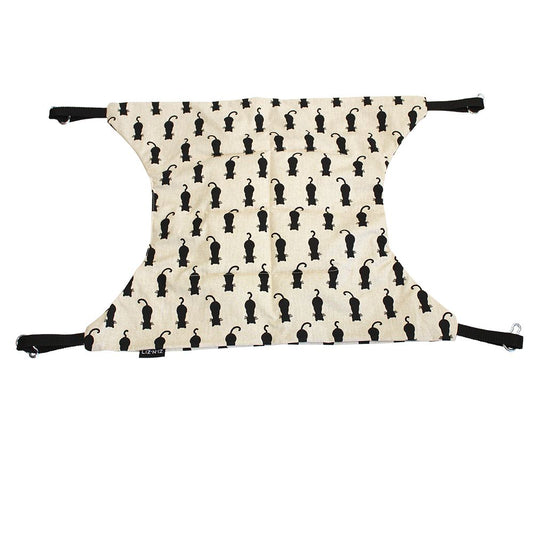 Hamac - Coton - Beige avec chats noirs - Sangles noires - 55 x 45 cm