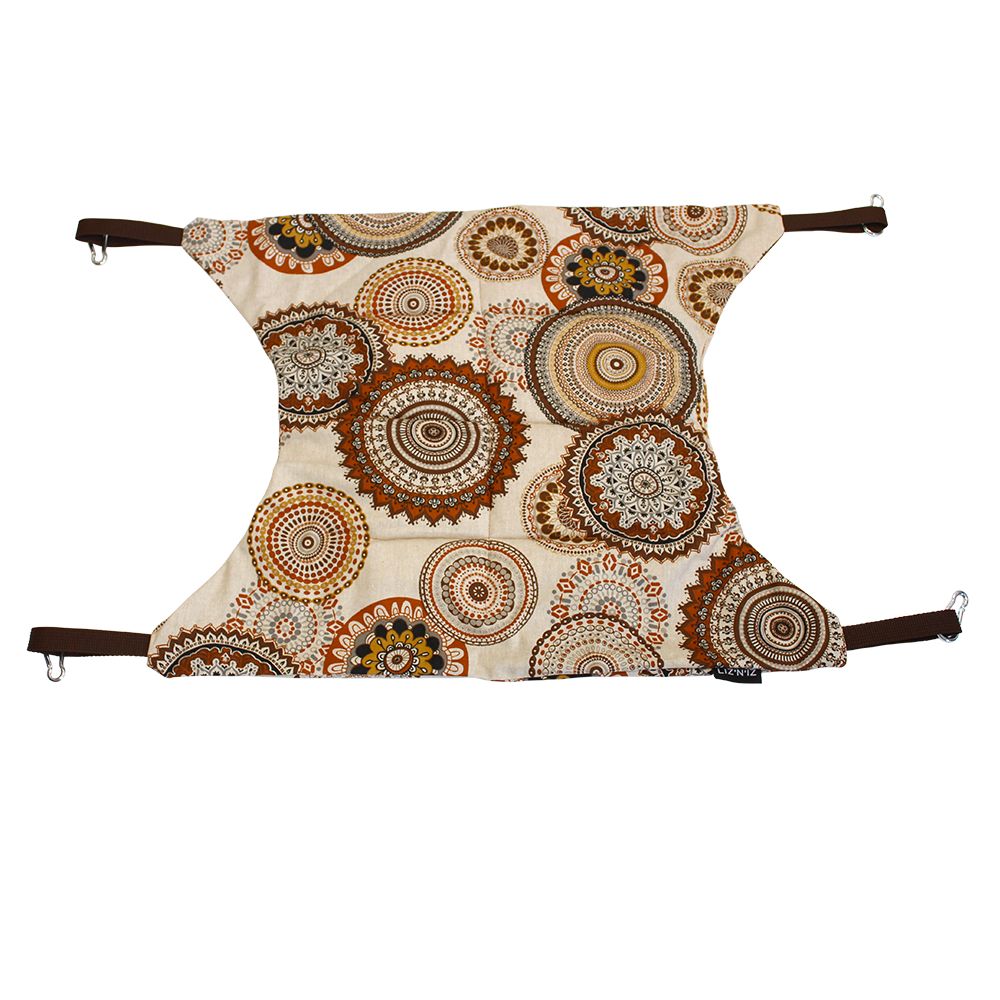 Hamac - Coton - Beige avec mandala brun - Sangles brunes - 55 x 45 cm