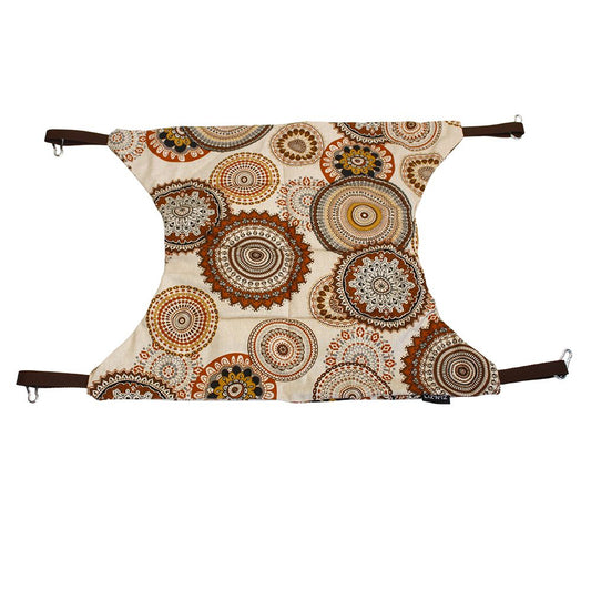 Hamac - Coton - Beige avec mandala brun - Sangles brunes - 55 x 45 cm