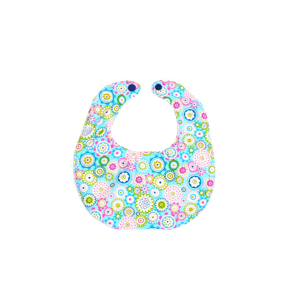 Bavoir (petit) - Fleurs bleues - Nid d'abeille blanc