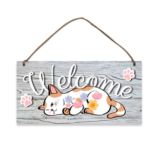 Décoration murale - Welcome avec chat - 15 x 30 cm