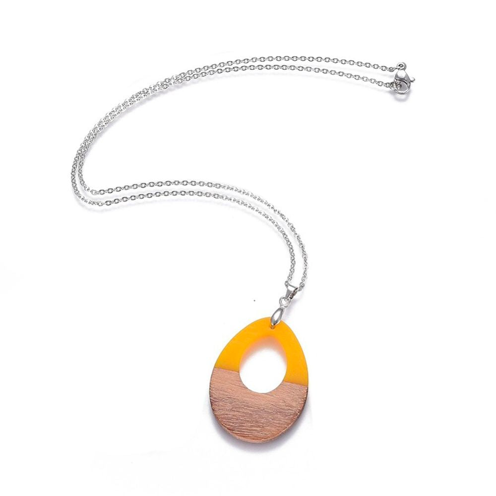 Collier avec chaîne en acier inoxydable et pendentif en bois et résine - 43.3 cm