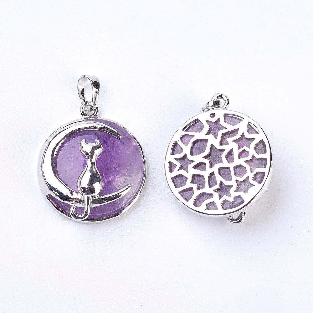 Pendentif Chat sur la lune - En pierre naturelle