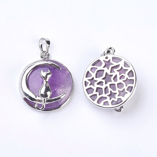 Pendentif Chat sur la lune - En pierre naturelle