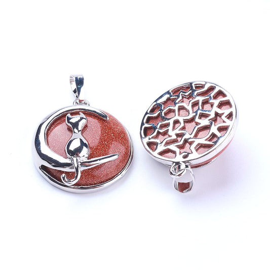 Pendentif Chat sur la lune - En pierre synthétique