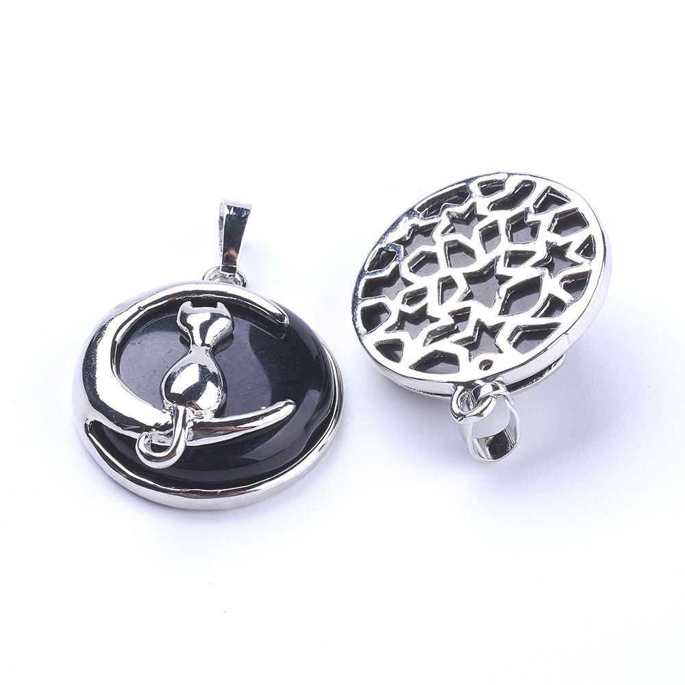 Pendentif Chat sur la lune - En pierre naturelle