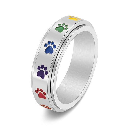 Bague en inox - avec pattes de chat - arc en ciel