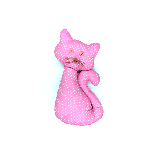 Petit Chat en Tissus - Coton - Rose à pois