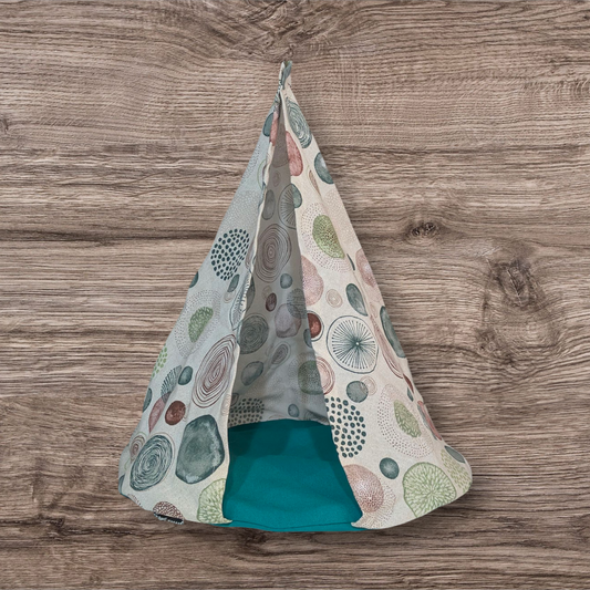 Tente plate - Coton-Lin - Ecru avec ronds verts et bruns