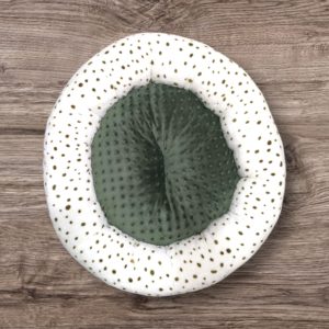 Coussin Douillet - pour arbre à chat - Ø 55 cm - Blanc avec pois verts foncés
